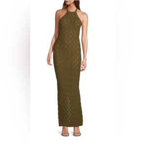 New Ronny Kobo Kaiden Pointelle Knit Halter Sheath Maxi Dress size Medium
